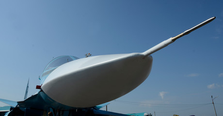 The nose of a Russian military jet.