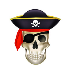 Pirate skull with black hat. vector