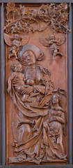Saint Anne, Child and Virgin Mary, Coronation of Mary altar in St James Church in Rothenburg ob der Tauber, Germany