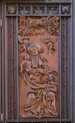 Saint Anne, Child and Virgin Mary, Coronation of Mary altar in St James Church in Rothenburg ob der Tauber, Germany