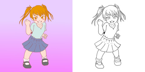 vector illustration of cute naughty little girl