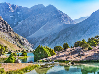 Landscape with Kulikalon lakes in Fann mountains. Tajikistan, Central Asia