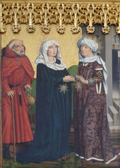 Naklejka premium Nawiedzenie Marii Panny, ołtarz Dwunastu Apostołów w kościele św. Jakuba w Rothenburg ob der Tauber w Niemczech