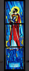 Saint Luke the Evangelist, stained glass window in the Church of Saint Benedict in Micevec, Zagreb, Croatia