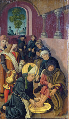 Louis is washing the feet of lepers and pilgrims, altar of St. Louis of Toulouse in St James Church...