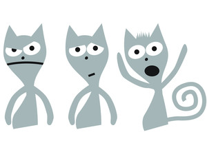 Set of cute cat character with various emotions. Vector illustrations. logo, mascot, sticker, emoji, emoticon.