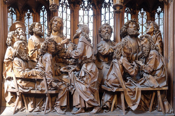 Last Supper, altar of the Holy Blood in St James Church in Rothenburg ob der Tauber, Germany