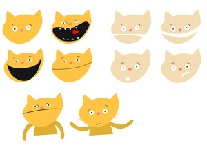 Set of cute cat character with various emotions. Vector illustrations. logo, mascot, sticker, emoji, emoticon.