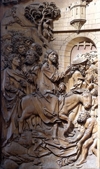 Entry of Christ into Jerusalem, altar of the Holy Blood in St James Church in Rothenburg ob der Tauber, Germany