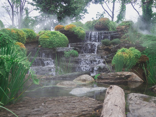 view of beautiful waterfall in green garden background - 289885546