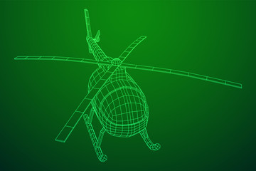Helicopter aircraft vehicle. Wireframe low poly mesh vector illustration.