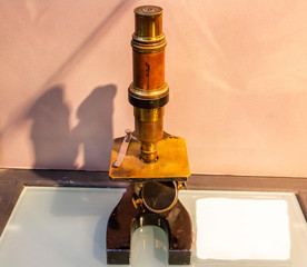 Old antique microscope, retro style