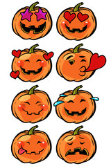 love heart passion confusion Emoji Halloween pumpkin set collection