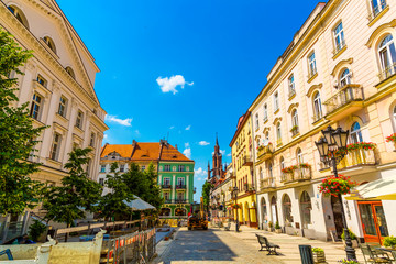 Old town square in city of Kalisz, Poland