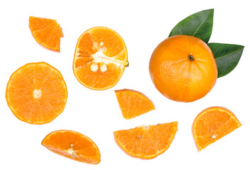 Sliced of tangerine isolated on white, top view
