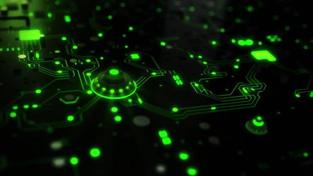 3D Green Sci-Fi CPU Circuit Board Intro Logo Background