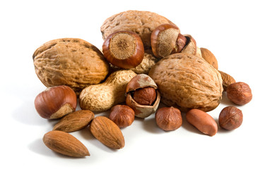Isolated image of nuts on a white background close-up