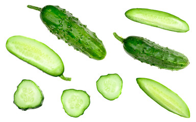 Slices of cucumber isolated on white background