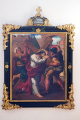 2nd Stations of the Cross, Jesus is given his cross, church of St. Agatha in Schmerlenbach, Germany