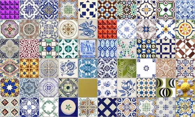 Tapeten Seamless Portugal or Spain Azulejo Random Tile Background. High Resolution. © ckybe