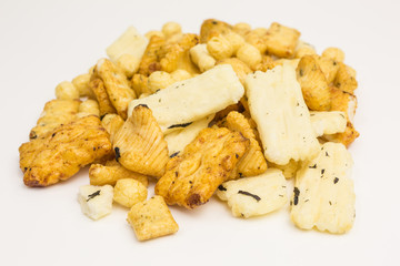heap of assortment of asian rice cracker