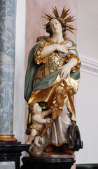 Obraz premium Saint Catherine of Alexandria, altar statue in the church of St. Agatha in Schmerlenbach, Germany
