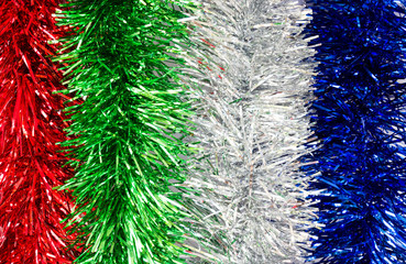 Closeup of Christmas decorated ribbon. Abstract background.