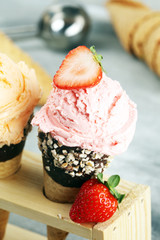 Ice cream. Set of ice cream scoops of different colors and flavours