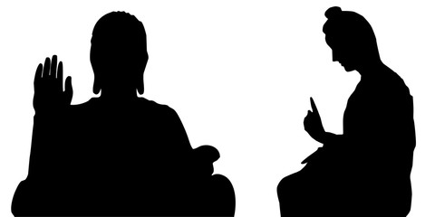 set of a two black silhouette of Buddha statue. art vector