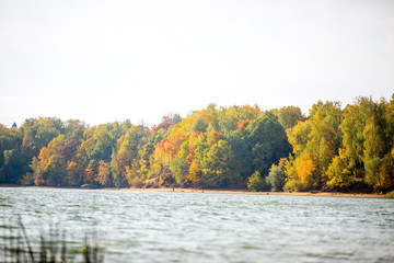 Photo of autumn trees, river