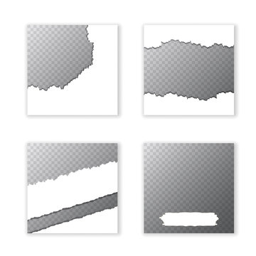 Trendy editable square posts or advertising banners with cracked paper and place for photo design template set. social media design collection.