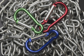 Link of a metal chain. Metal chain. Metal chain close up.