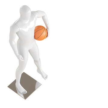 A white faceless guy a mannequin stands with a basketball. 3d rendering