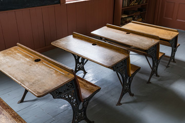 Old Desks in Schoolhouse Classrom