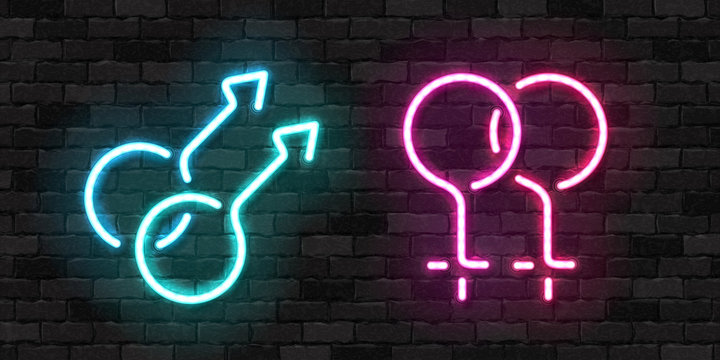 Vector realistic isolated neon sign of Gay and Lesbian symbol for template decoration and invitation covering on the wall background. Concept of Pride.