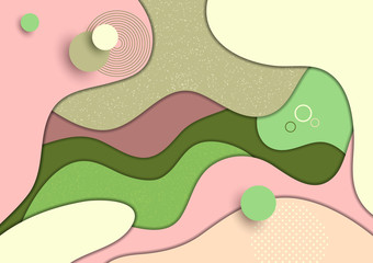 Abstract colorful background with bright colored wave paper cut shapes concept, circles, lines and dots. Template for design layout for presentation, flyer, poster, banner.