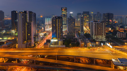 Fototapeta na wymiar Night of Bangkok Metropolitan downtown cityscape urban skyline, Bangkok, Thailand
