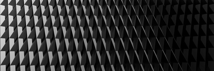 Fototapeta premium 3d ILLUSTRATION, of abstract background, BLACK METAL MESHES texture, wide panoramic for wallpaper