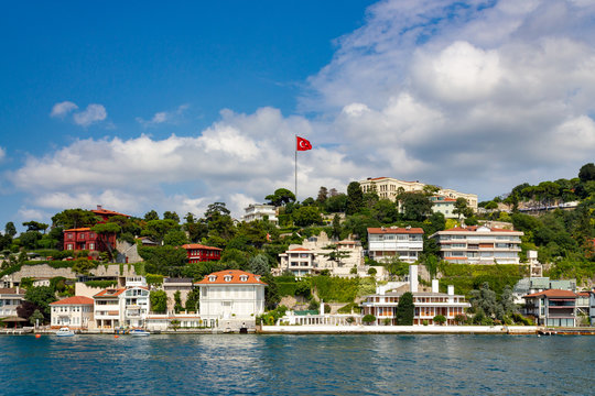 Houses on the shore of Istanbul Bosphorus sea. Turkey