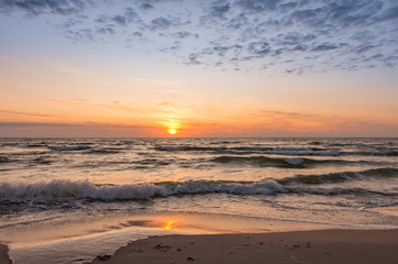 Baltic sea shore at sunset