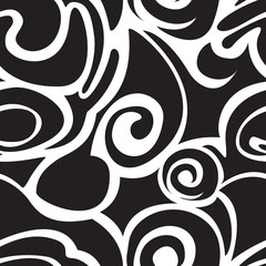 black seamless pattern of waves and abstract shapes for printing on fabric and wrapping paper