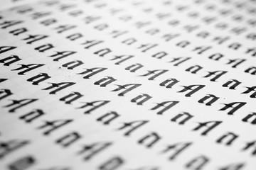 Handwriting black and white symbol filling pattern. Calligraphic letter A learning skills paper...