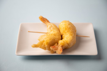 Spanish tapas. Batter-dipped prawns. Typical appetizer. Gambas con gabardina.