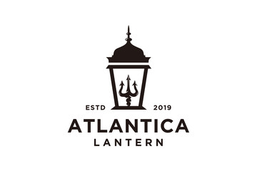 Lantern Post with Trident Logo design, Street lamp vector design