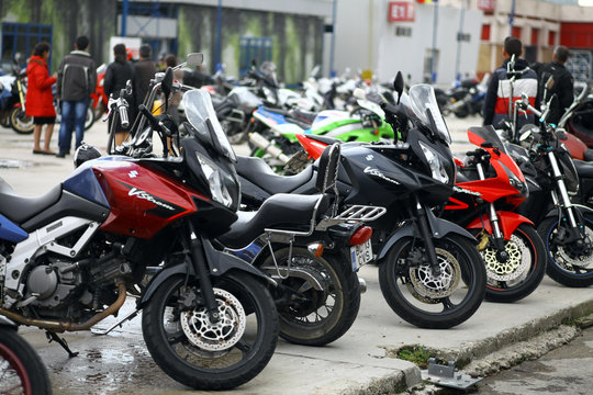 Parked motorcycles