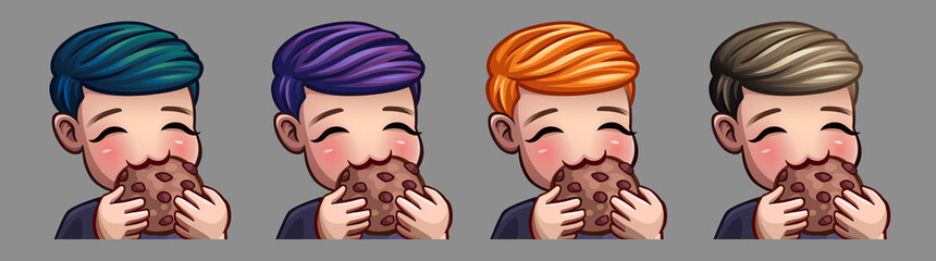 Emotion icons happy man eat cookie for social networks and stickers