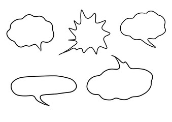 Doodle speech bubbles collection isolated on white background.