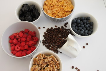 Healthy breakfast on white background