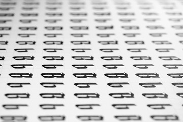 Calligraphy black and white letters B background. Lettering practice writing worksheet. Handwriting...