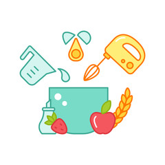culinary bright vector concept with mixer and baking products